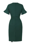 Robe Vert Foncé Bodycon des années 60 avec volants