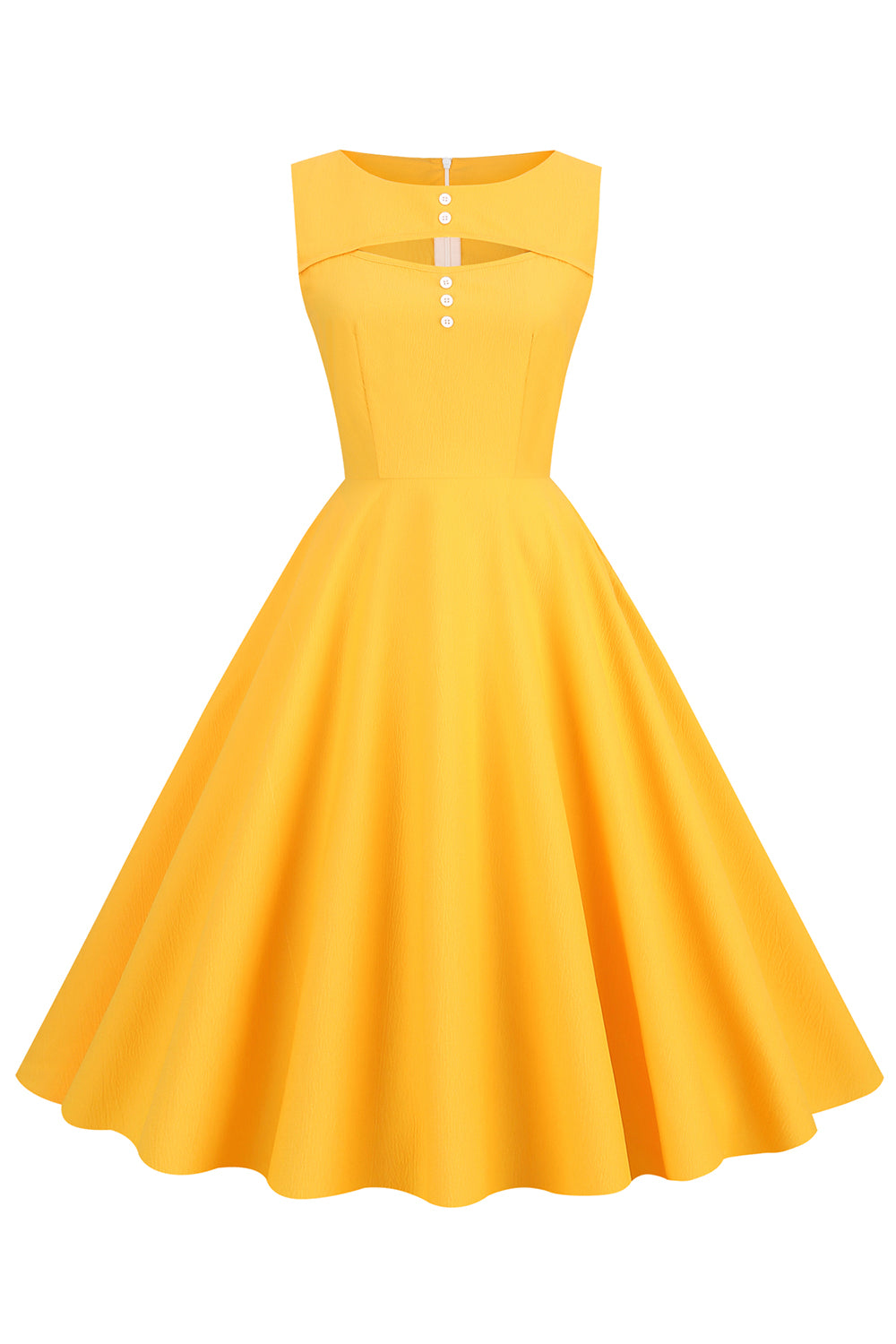 Robe de style rétro jaune des années 50 avec trou de serrure