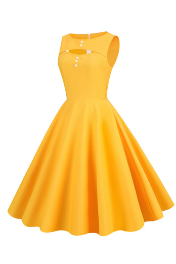 Robe de style rétro jaune des années 50 avec trou de serrure