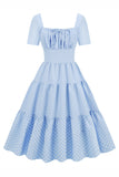 Robe à pois bleu clair Swing des années 1950