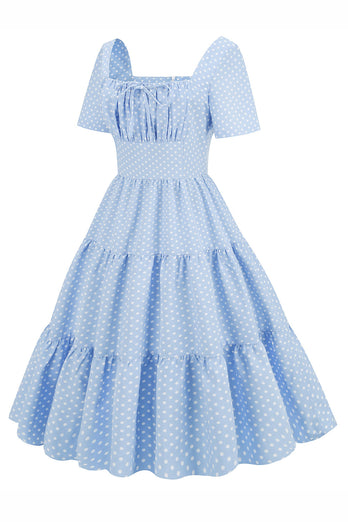 Robe à pois bleu clair Swing des années 1950