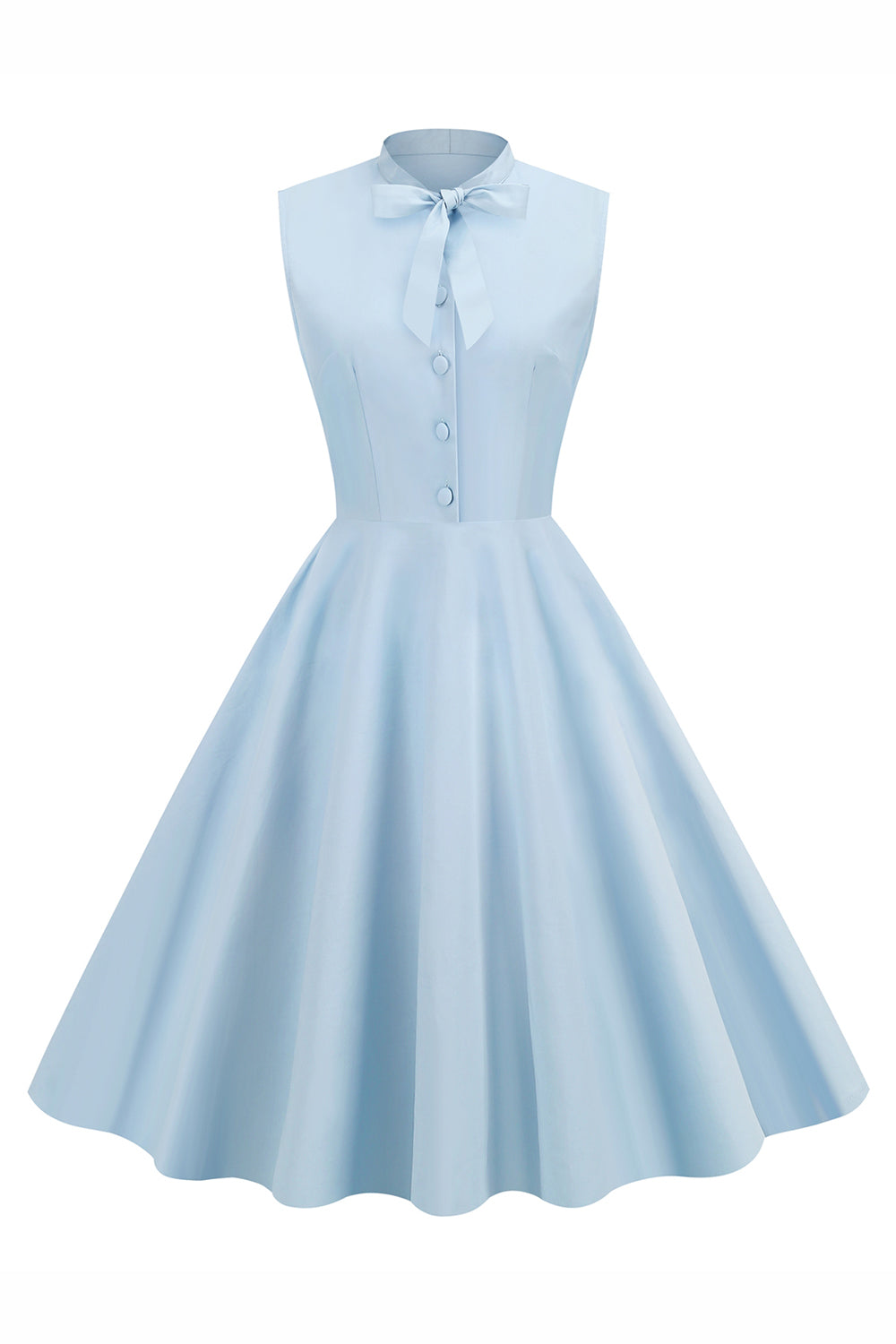 Bleu clair Solid A-line 1950s Robe avec boutons