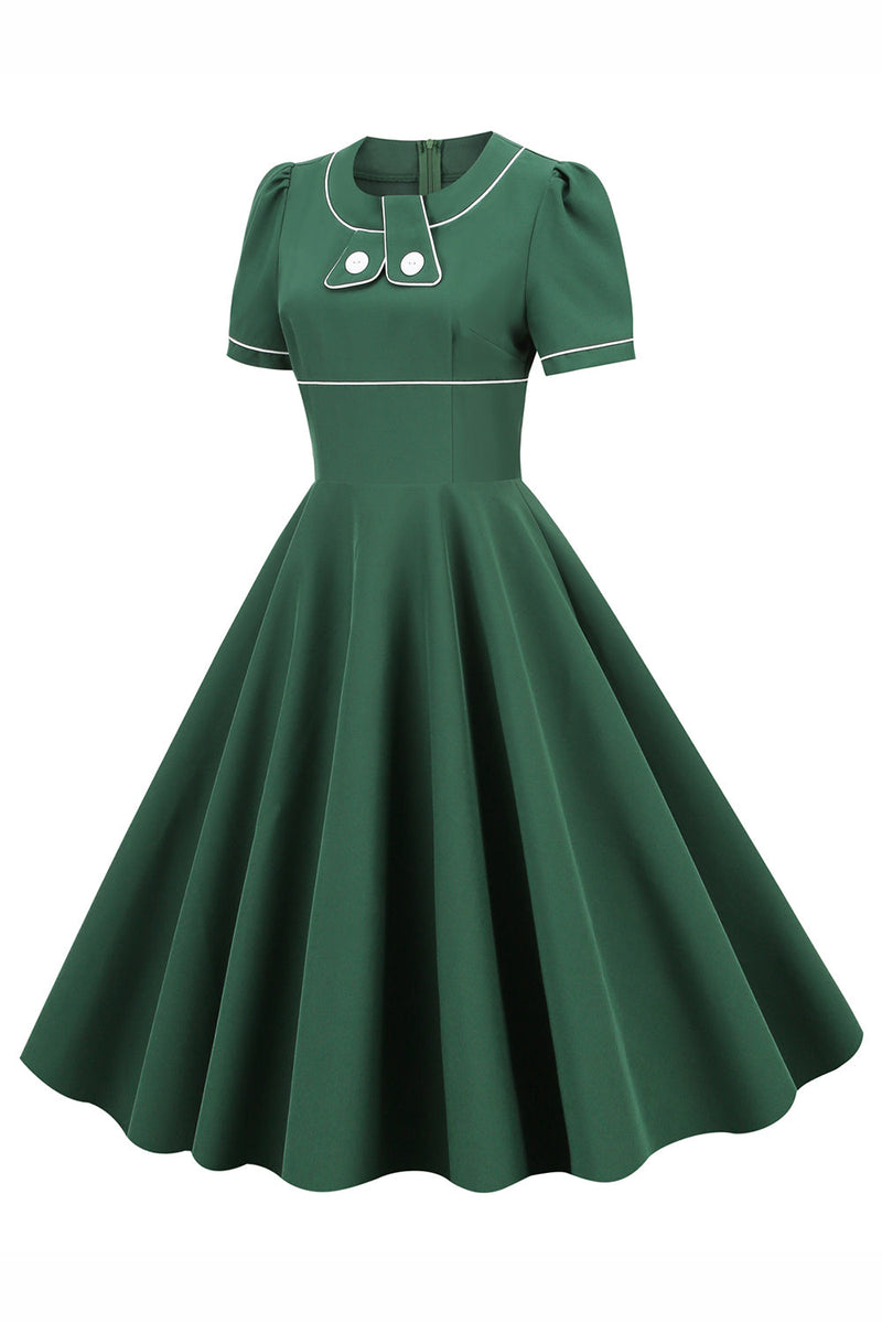 Charger l&#39;image dans la galerie, Robe verte A-line Solid Swing des années 1950