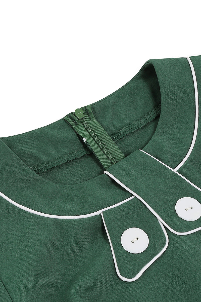 Charger l&#39;image dans la galerie, Robe verte A-line Solid Swing des années 1950