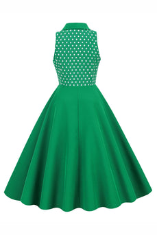 Green Lapel Neck Polka Dots Swing Robe des années 50