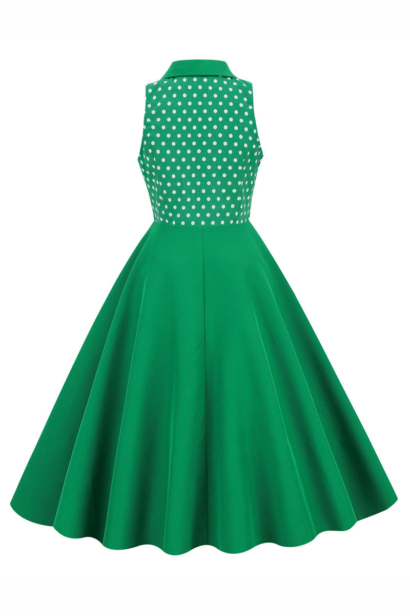 Charger l&#39;image dans la galerie, Green Lapel Neck Polka Dots Swing Robe des années 50