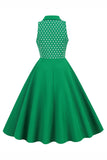 Green Lapel Neck Polka Dots Swing Robe des années 50