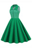 Charger l&#39;image dans la galerie, Green Lapel Neck Polka Dots Swing Robe des années 50