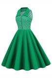 Green Lapel Neck Polka Dots Swing Robe des années 50