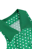 Green Lapel Neck Polka Dots Swing Robe des années 50