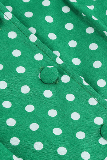 Green Lapel Neck Polka Dots Swing Robe des années 50