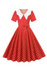 Charger l&#39;image dans la galerie, Hepburn Red Polka Dots Print Vintage Robe avec ceinture