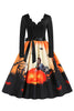 Charger l&#39;image dans la galerie, Col V Manches Longues Jack-o-lantern Imprimé Halloween Robe Rétro