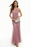 Feuilles Paillettes Tulle Longue Robe Formelle