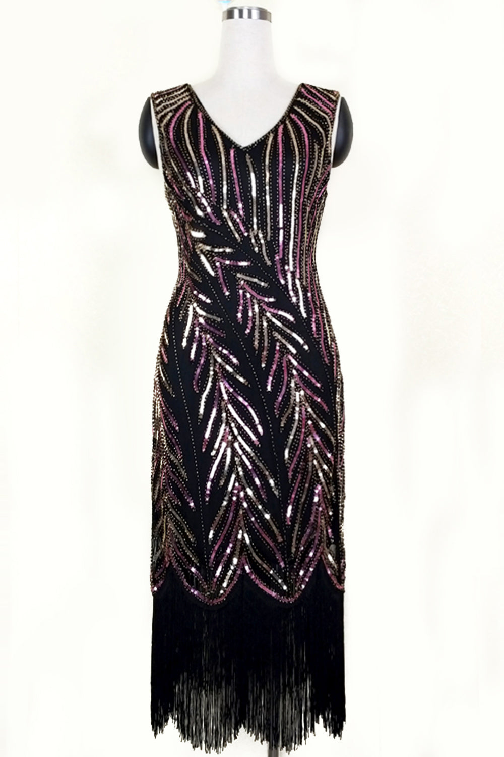 Sequin Grande Robe Gatsby avec Franges