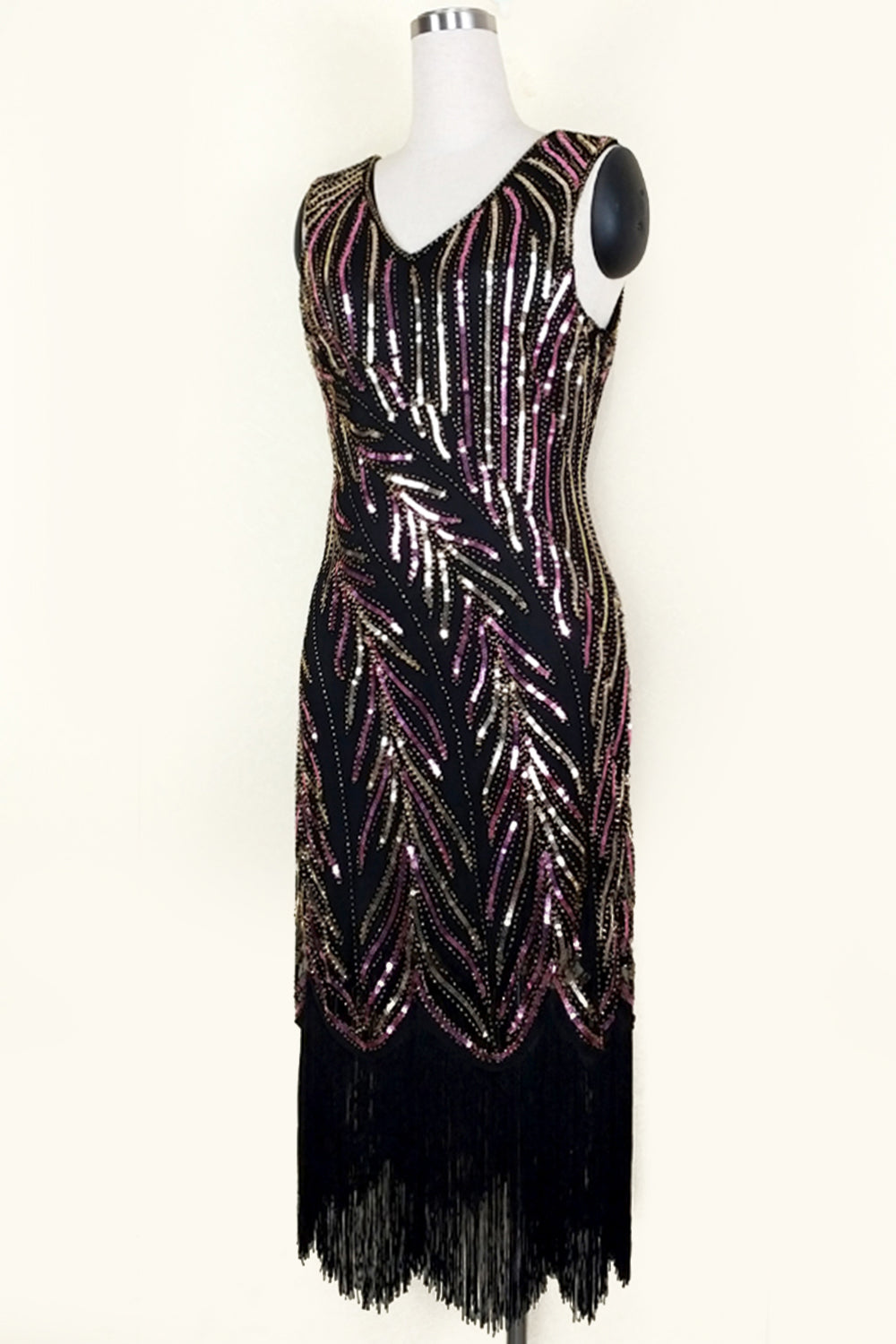 Sequin Grande Robe Gatsby avec Franges