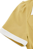 V Neck Jaune Vintage Robe avec Bouton