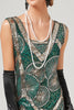 Charger l&#39;image dans la galerie, Robe à clapet vert foncé des années 20 avec franges