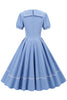 Charger l&#39;image dans la galerie, Robe de style rétro bleu ciel des années 50 à manches courtes
