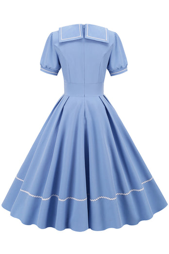 Robe de style rétro bleu ciel des années 50 à manches courtes