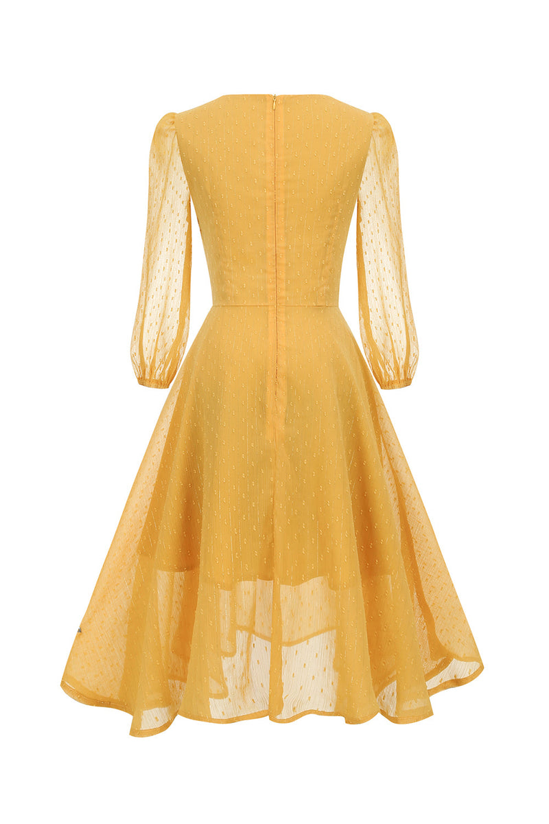 Charger l&#39;image dans la galerie, Fausse robe vintage à manches bouffantes à l’arc ajouré deux pièces