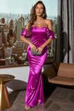 Off Shoulder Fuchsia Prom Robe de bal avec volants