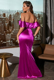 Off Shoulder Fuchsia Prom Robe de bal avec volants