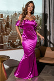 Off Shoulder Fuchsia Prom Robe de bal avec volants