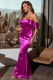 Off Shoulder Fuchsia Prom Robe de bal avec volants