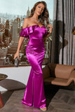 Off Shoulder Fuchsia Prom Robe de bal avec volants