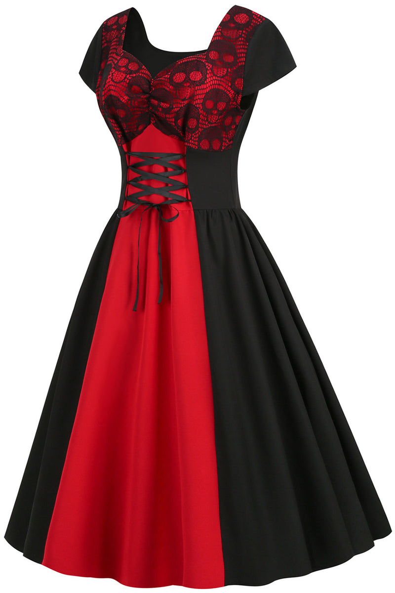 Charger l&#39;image dans la galerie, Robe Halloween Vintage 1950s noire et rouge