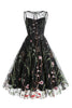 Charger l&#39;image dans la galerie, Une ligne Jewel Black Vintage Dress avec broderie