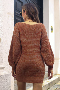 Coffee Mini Knitted Sweater Dress (La ceinture n’est pas incluse)