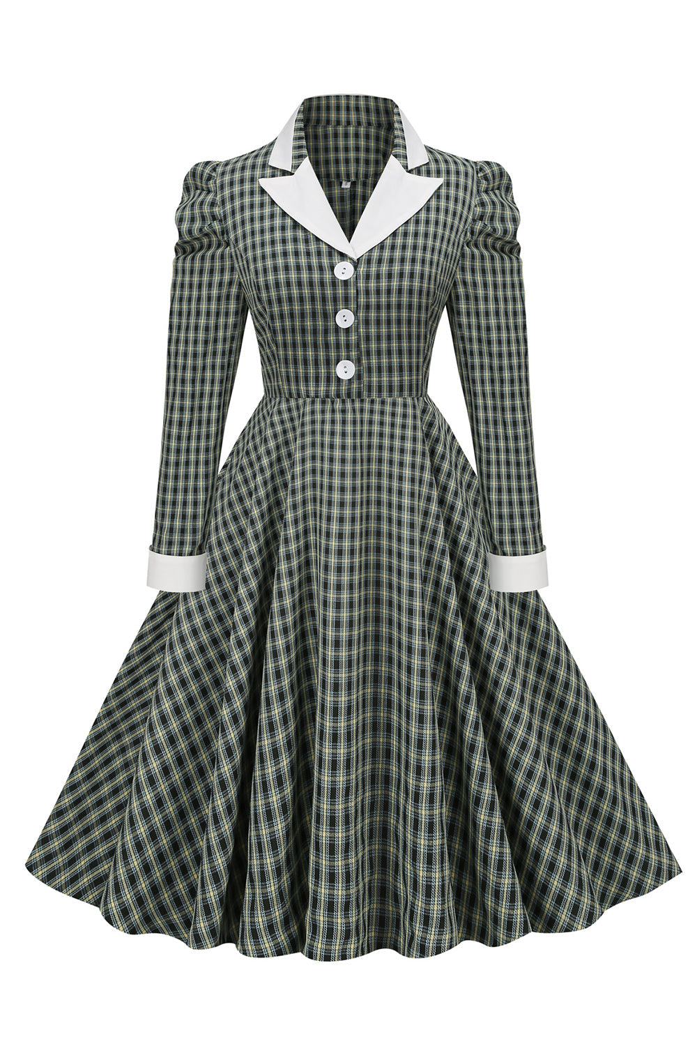 Vintage British Style Slim Fit Lapel Green Grid Robe des années 1950