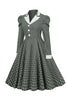 Charger l&#39;image dans la galerie, Vintage British Style Slim Fit Lapel Green Grid Robe des années 1950