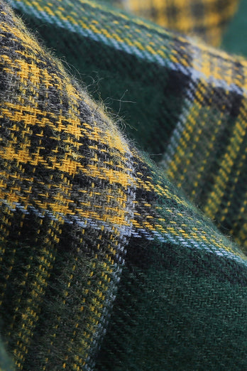 V Neck Green Grid Vintage Robe avec 3/4 Manches