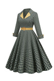 Une ligne V Col Green Gird Robe des années 1950 avec 3/4 Manches