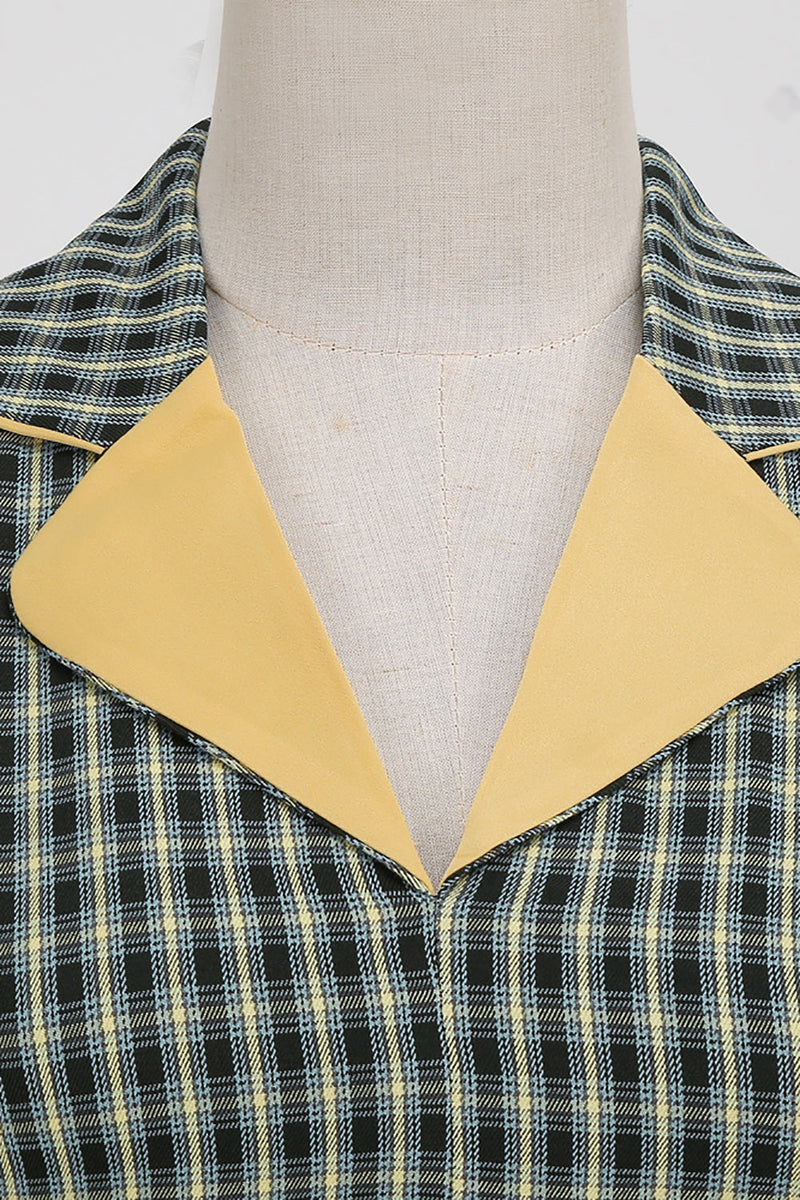Charger l&#39;image dans la galerie, Une ligne V Col Green Gird Robe des années 1950 avec 3/4 Manches