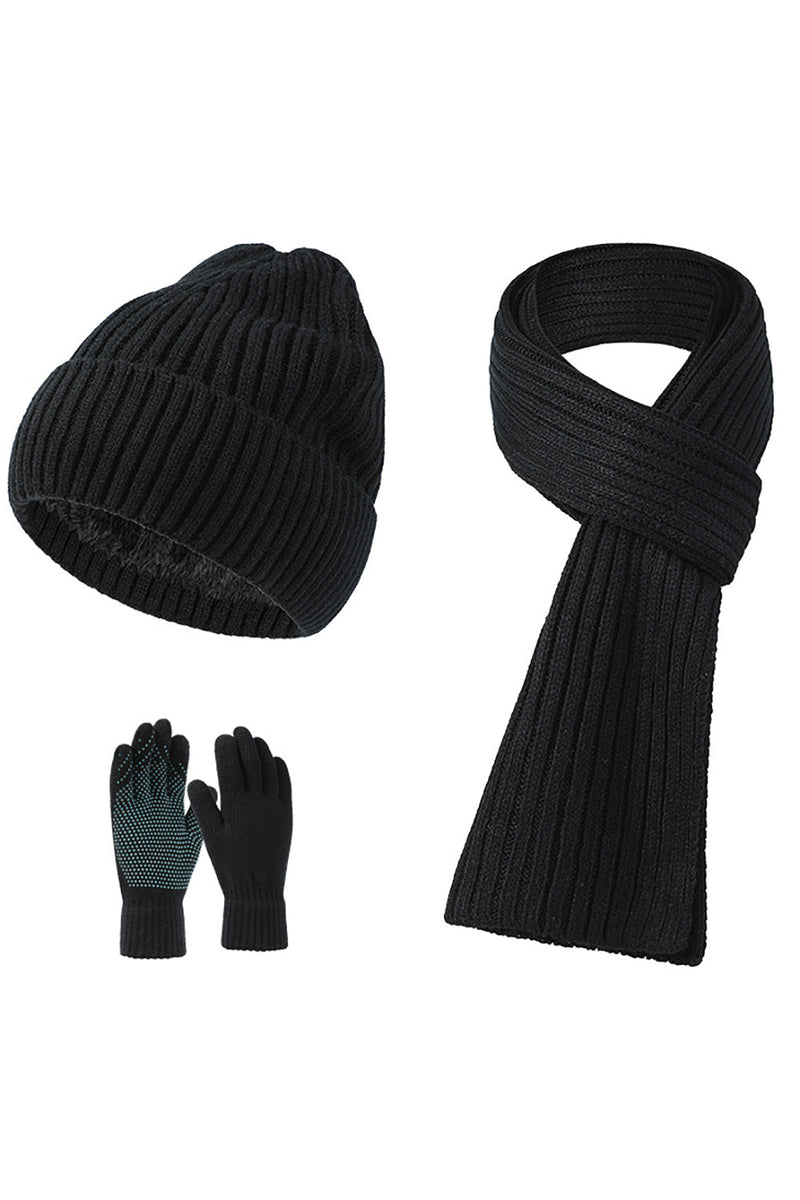 Charger l&#39;image dans la galerie, Gants de chapeau écharpe noir tricoté 3 pièces