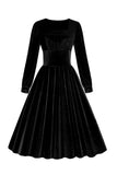 Robe vintage velours à manches longues noires