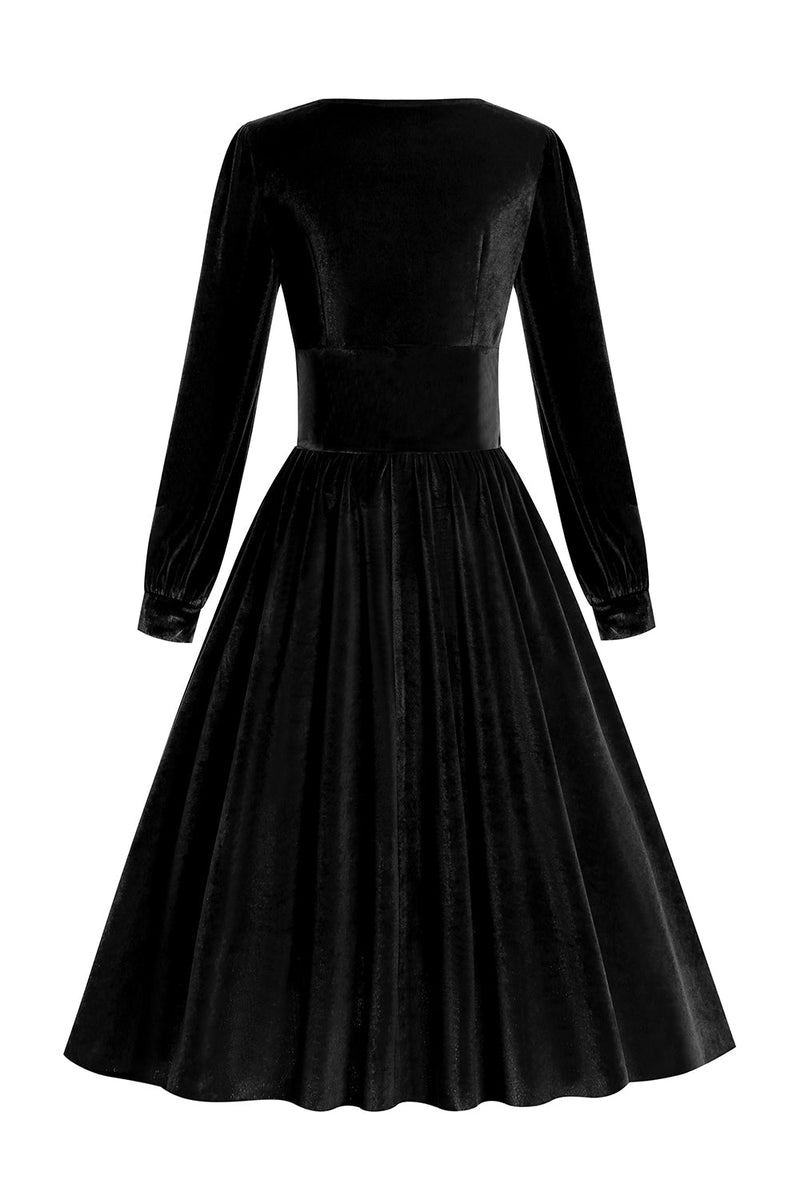 Charger l&#39;image dans la galerie, Robe vintage velours à manches longues noires