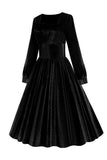 Robe vintage velours à manches longues noires