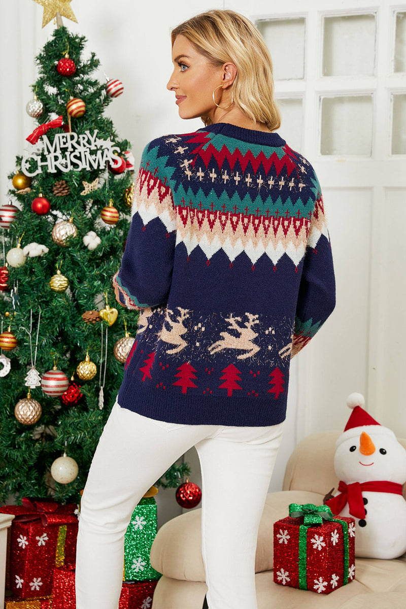Charger l&#39;image dans la galerie, Fawn Jacquard Pullover Christmas Tree Sweater