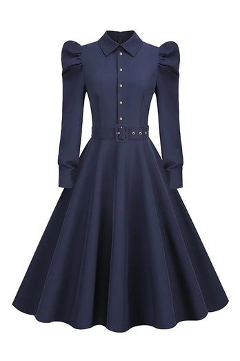 Robe vintage marine à manches longues