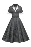 Gris Plaid Col Col Robe Vintage