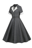 Gris Plaid Col Col Robe Vintage