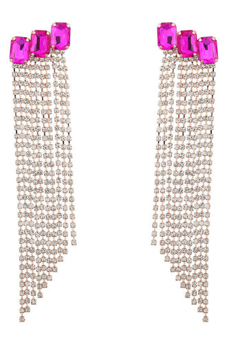 Boucles d’oreilles de fête en strass perlées Fuchsia