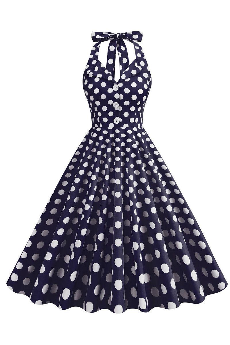 Charger l&#39;image dans la galerie, Hepburn Style Pois Bleu 1950s Robe