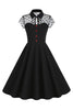 Charger l&#39;image dans la galerie, Hepburn Style Robe Vintage Noire à manches courtes
