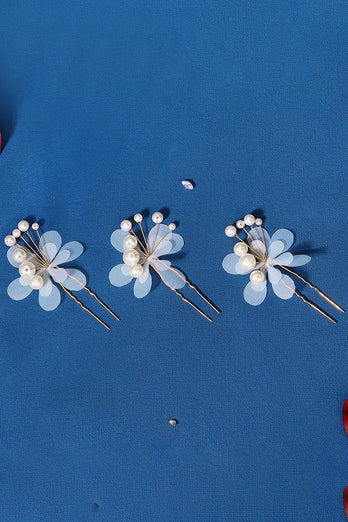 Perle Trois Pièces Fleur Faite à la Main Clip à Cheveux de Mariée